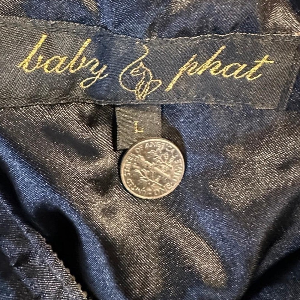 Y2K BABY PHAT Vintage Rare M-L Satin Sequin Tiger Stripe Bomber Cropped Jacket - Picture 10 of 10